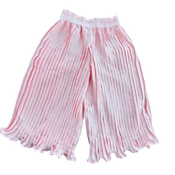 NWT Janie and Jack Girls Pleated Culottes Pants Sz 3 Pink Bow Waist Girly Fancy - Picture 1 of 7